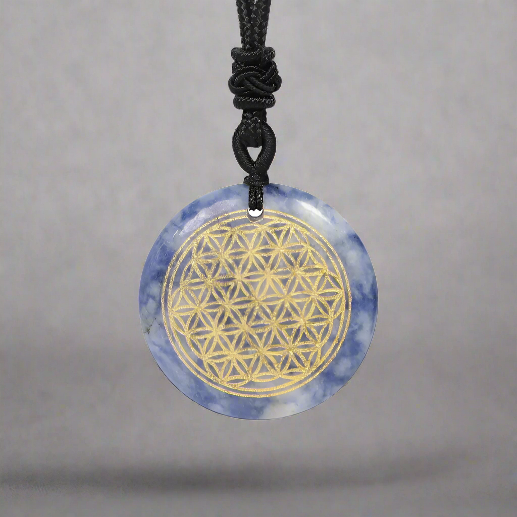 Natural Gemstone Necklace - Flower of Life Design (Choose your stone)