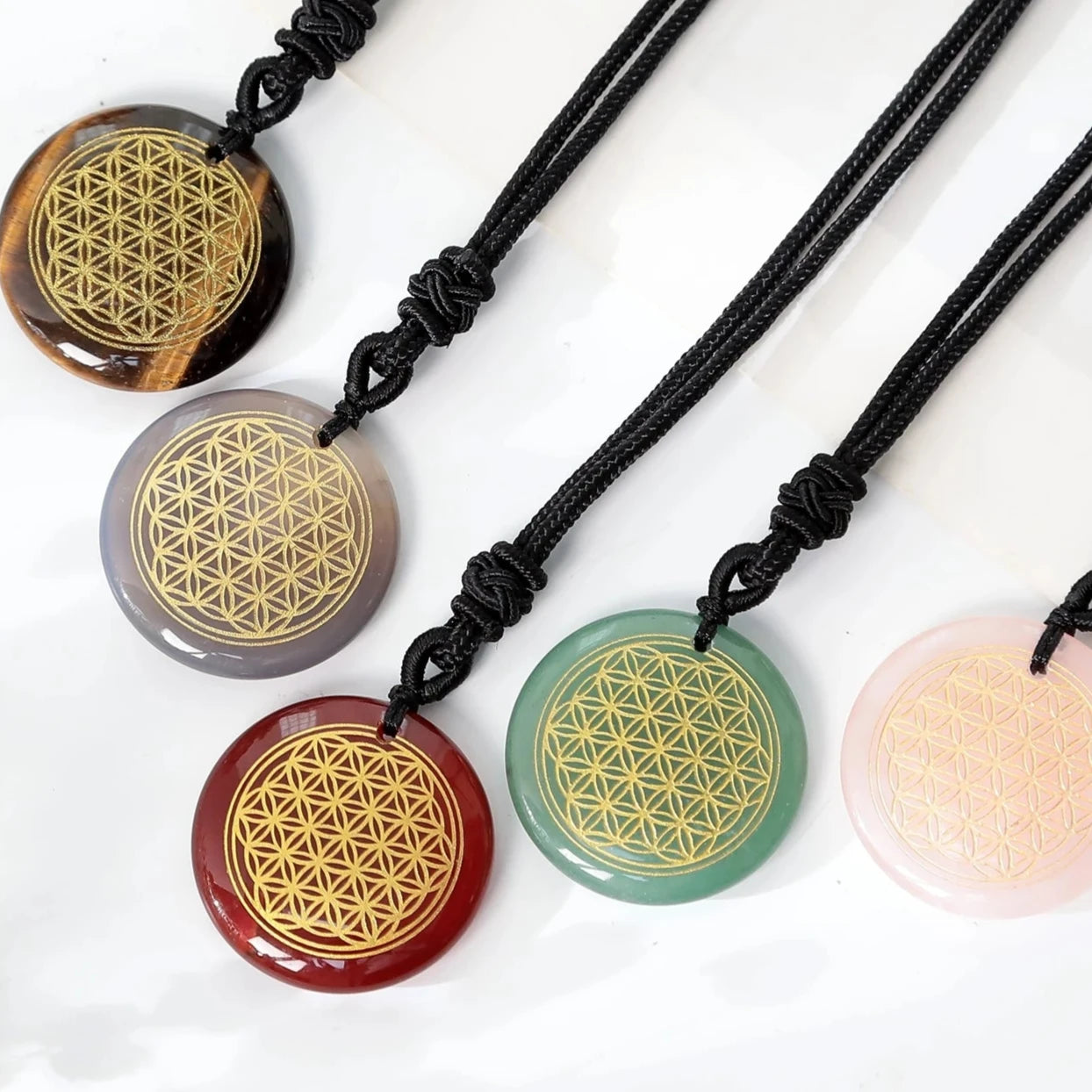 Natural Gemstone Necklace - Flower of Life Design (Choose your stone)