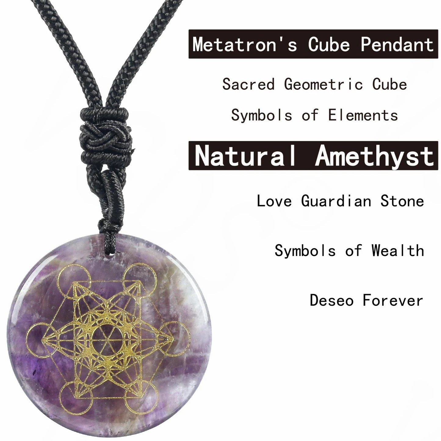 Natural Gemstone Necklace - Metatron's Cube (Choose your stone)