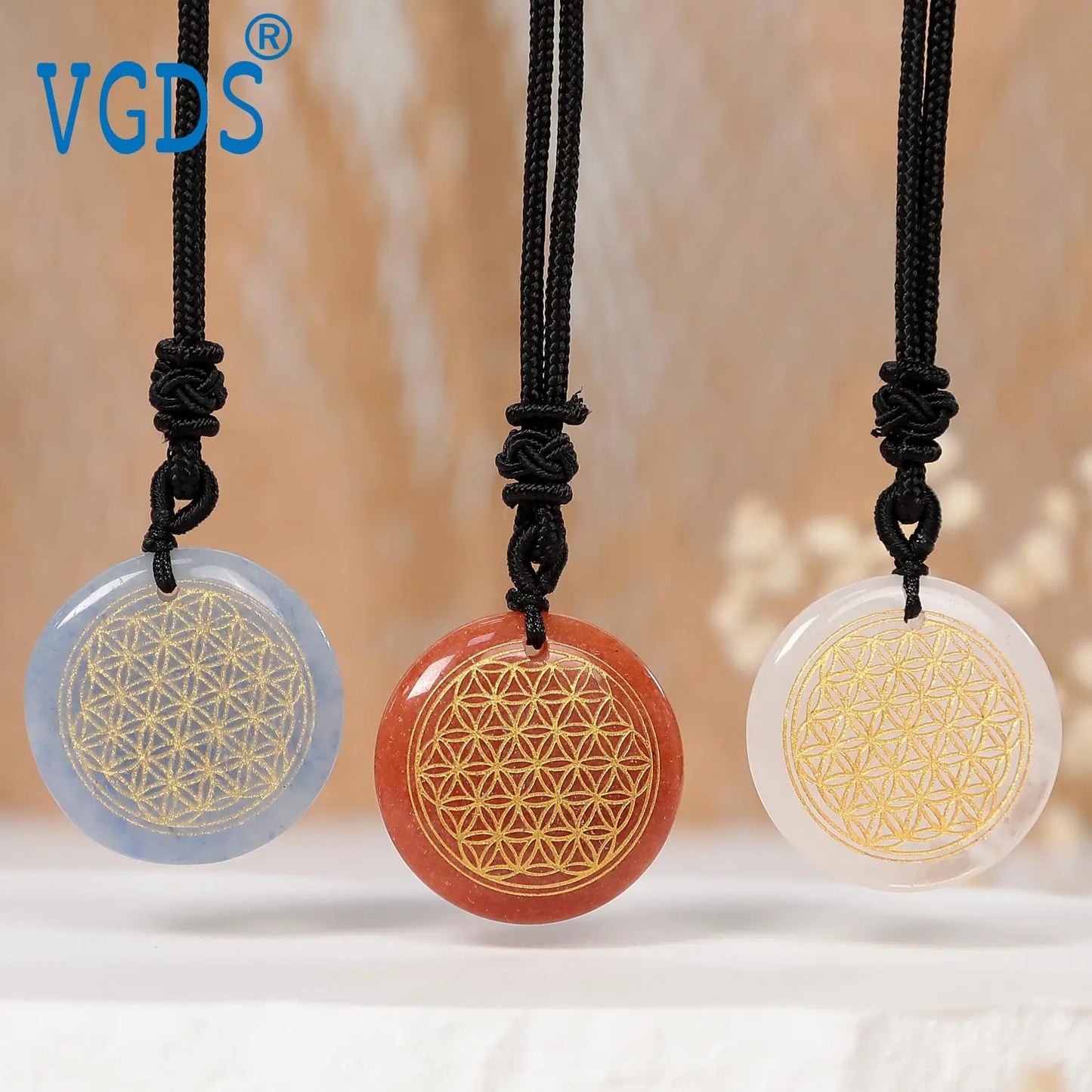 Natural Gemstone Necklace - Flower of Life Design (Choose your stone)