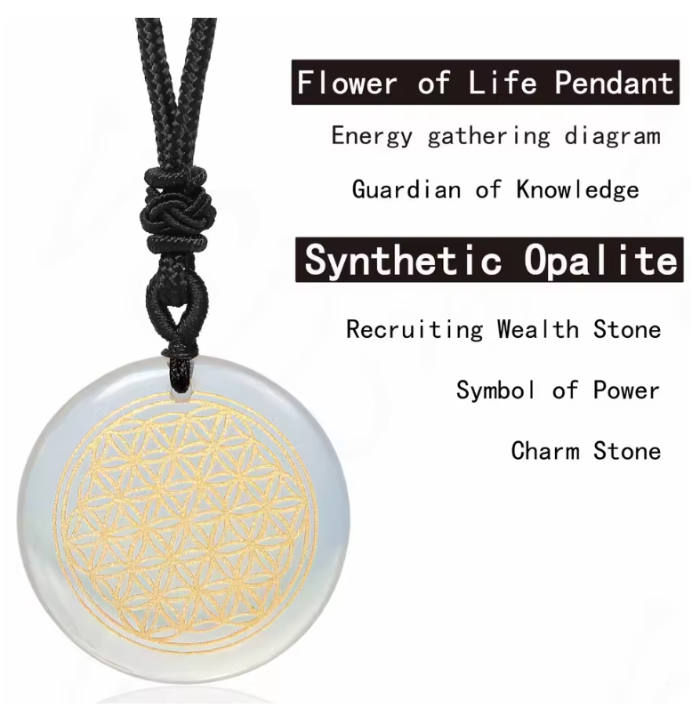 Natural Gemstone Necklace - Flower of Life Design (Choose your stone)